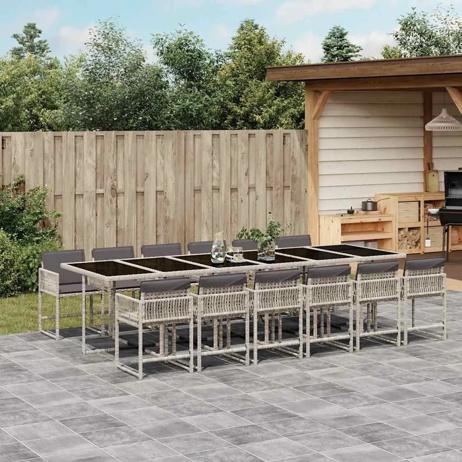 Ensemble à manger de jardin et coussins 13 pcs gris clair rotin