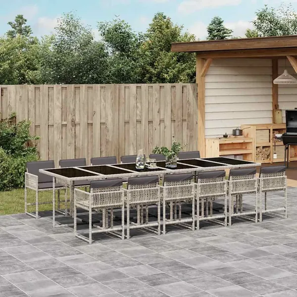 Ensemble à manger de jardin et coussins 13 pcs gris clair rotin