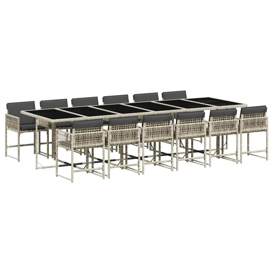 Ensemble à manger de jardin et coussins 13 pcs gris clair rotin - 2