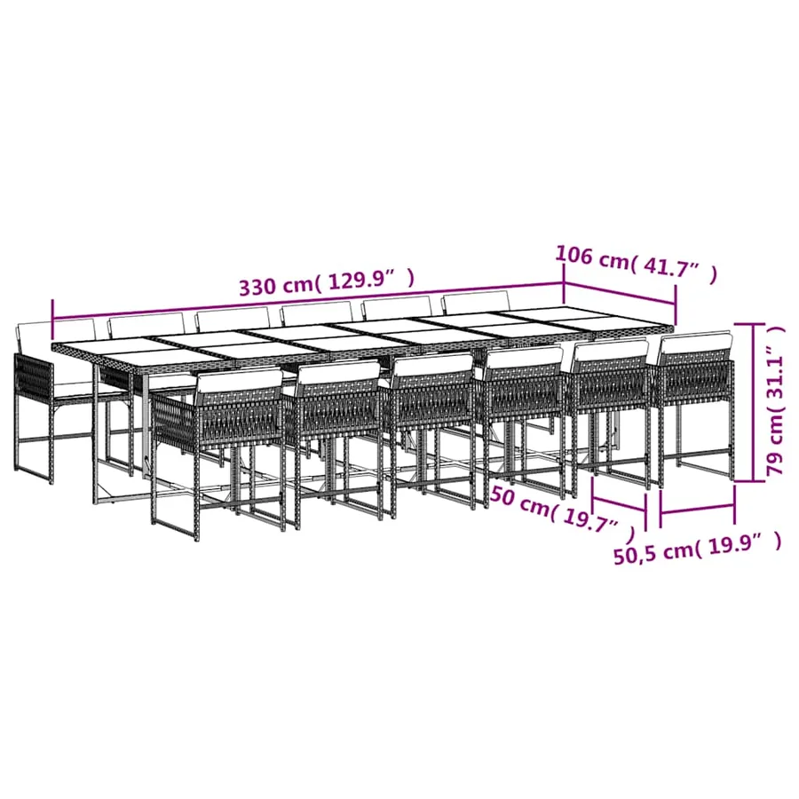 Ensemble à manger de jardin et coussins 13 pcs gris clair rotin - 9