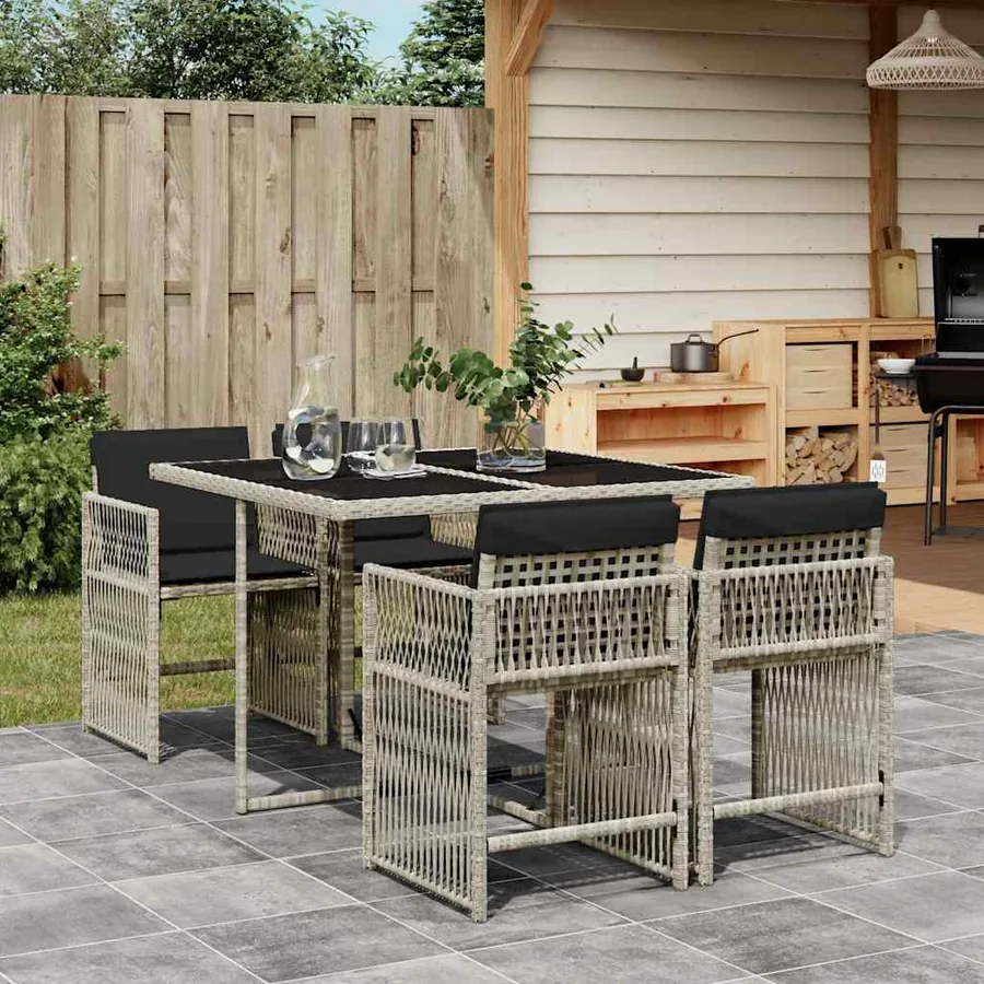 Ensemble à manger de jardin et coussins 5 pcs gris clair rotin