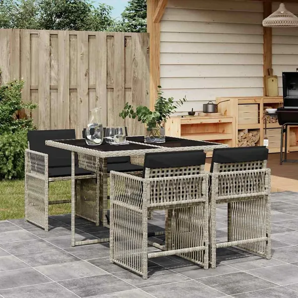 Ensemble à manger de jardin et coussins 5 pcs gris clair rotin