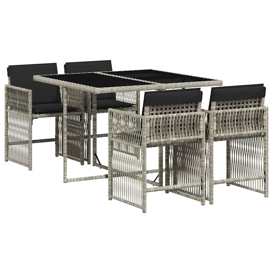 Ensemble à manger de jardin et coussins 5 pcs gris clair rotin - 2