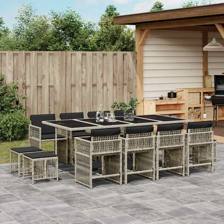 Ensemble à manger de jardin et coussins 13 pcs gris clair rotin