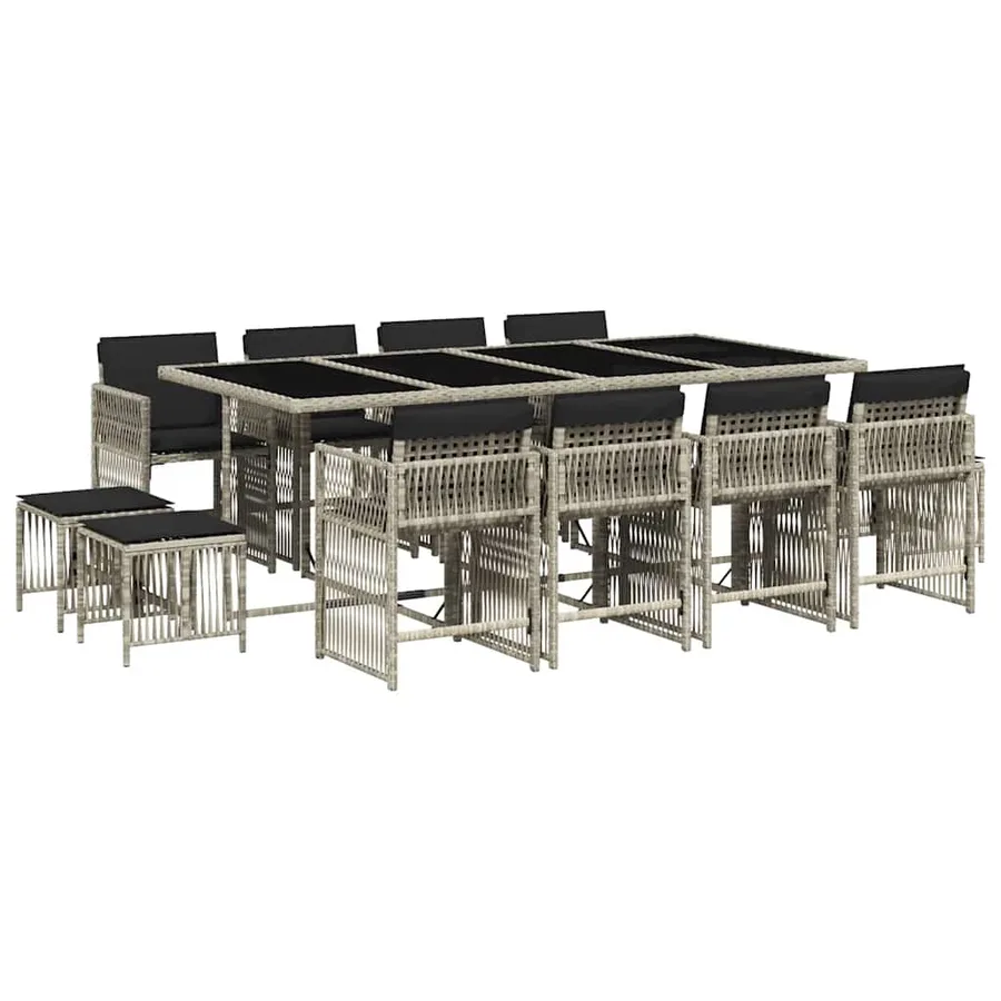 Ensemble à manger de jardin et coussins 13 pcs gris clair rotin - 2