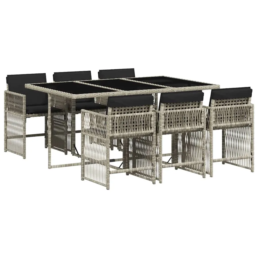Ensemble à manger de jardin et coussins 7 pcs gris clair rotin - 2