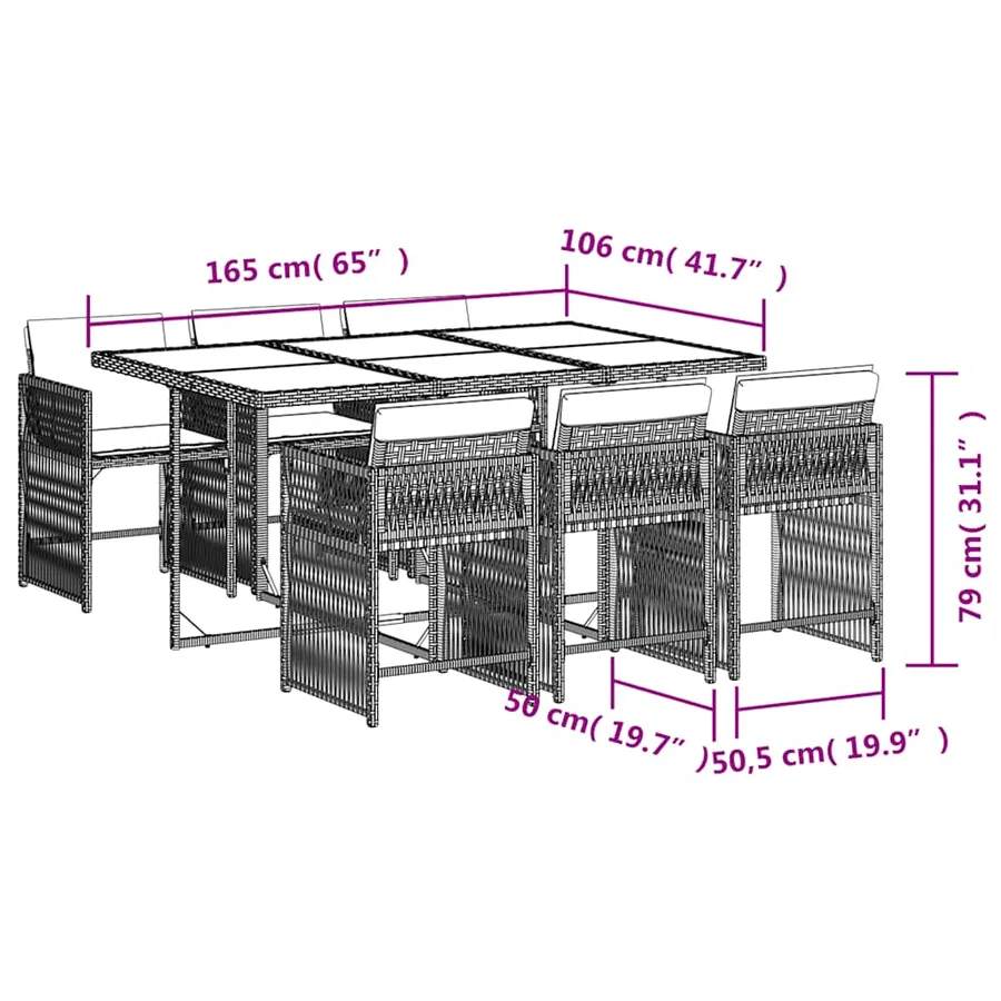 Ensemble à manger de jardin et coussins 7 pcs gris clair rotin - 9