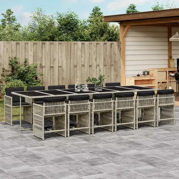 Ensemble à manger de jardin et coussins 13 pcs gris clair rotin