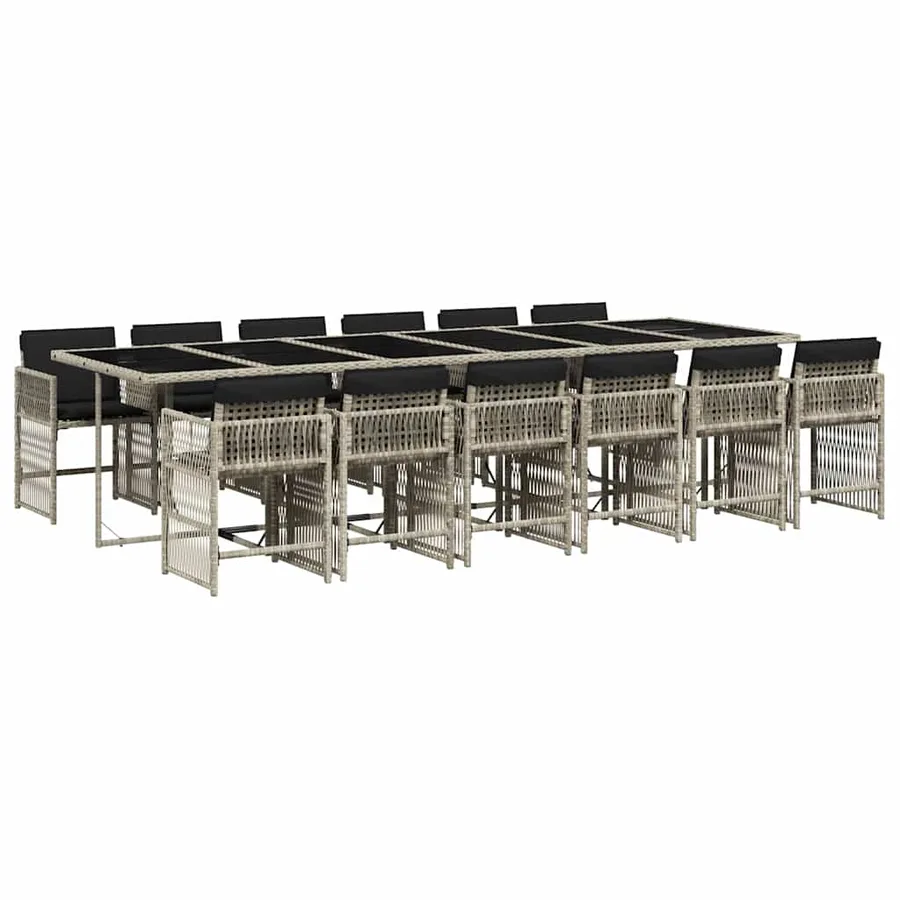 Ensemble à manger de jardin et coussins 13 pcs gris clair rotin - 2