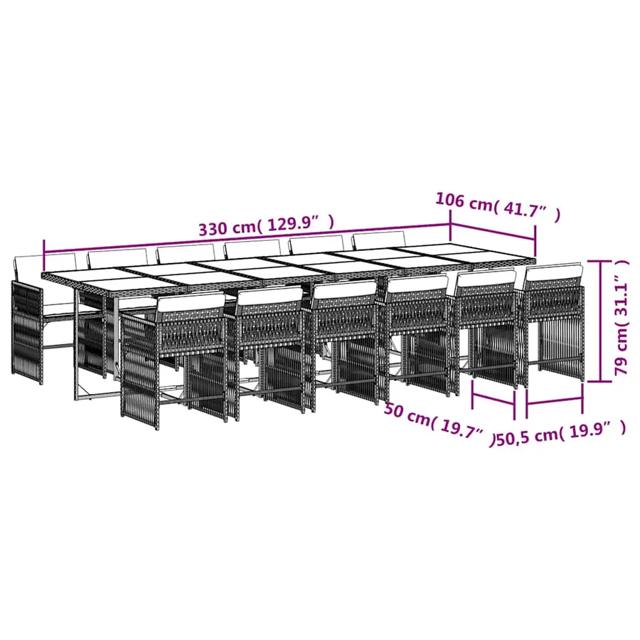 Ensemble à manger de jardin et coussins 13 pcs gris clair rotin - 9