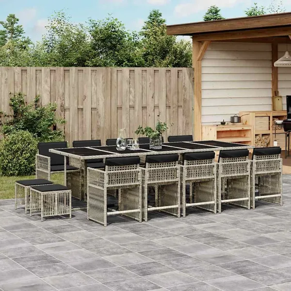 Ensemble à manger de jardin et coussins 15 pcs gris clair rotin