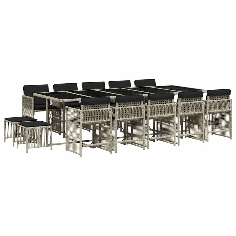 Ensemble à manger de jardin et coussins 15 pcs gris clair rotin - 2