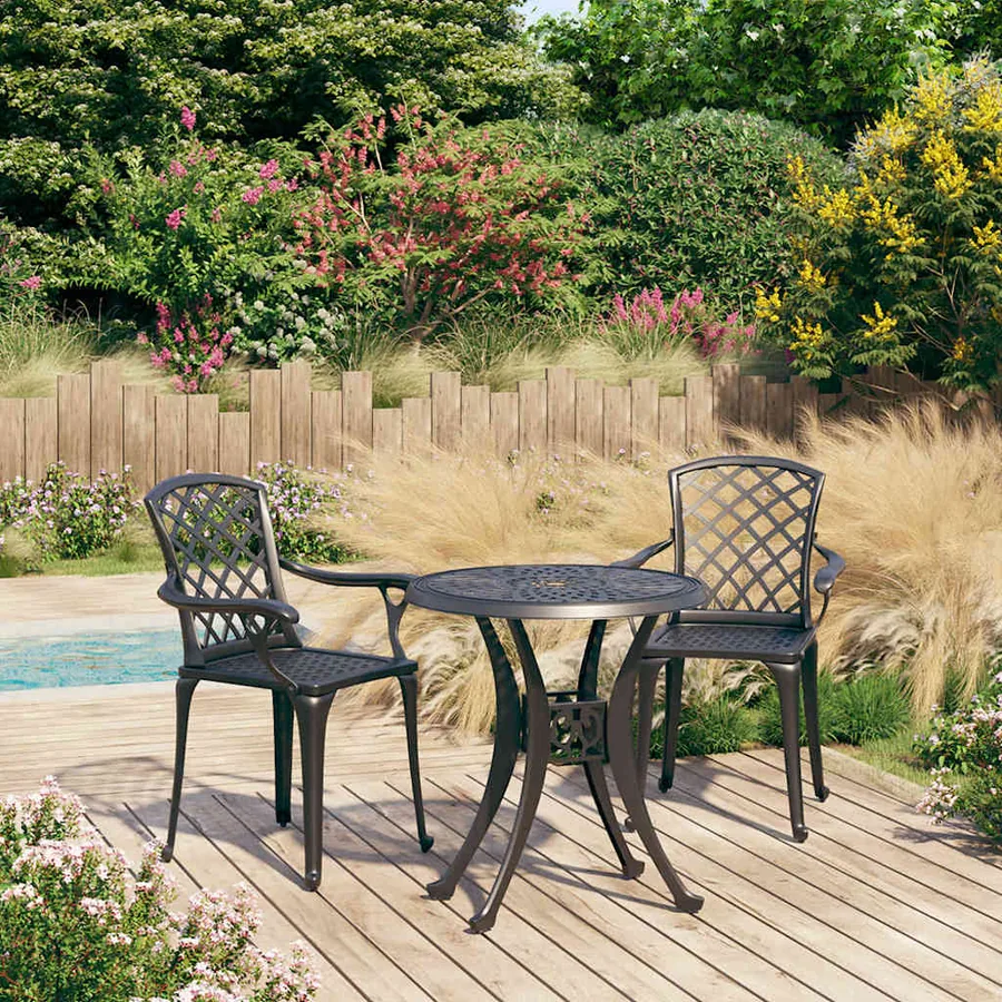 Ensemble de bistro 3 pcs Aluminium coulé Noir