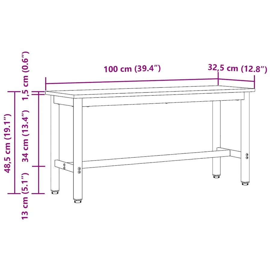Banc de salle à manger Chêne noir 100 x 32,5 x 48,5 cm - 9