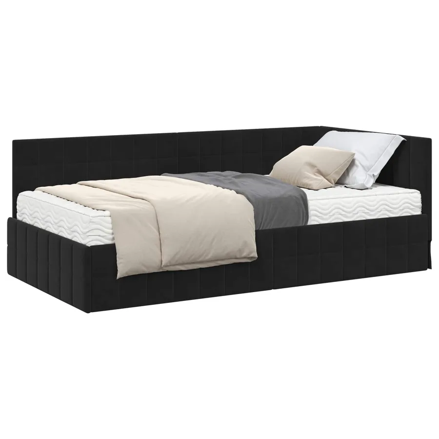 Cadre de lit d'angle avec matelas 2 pcs Noir Velours - 2