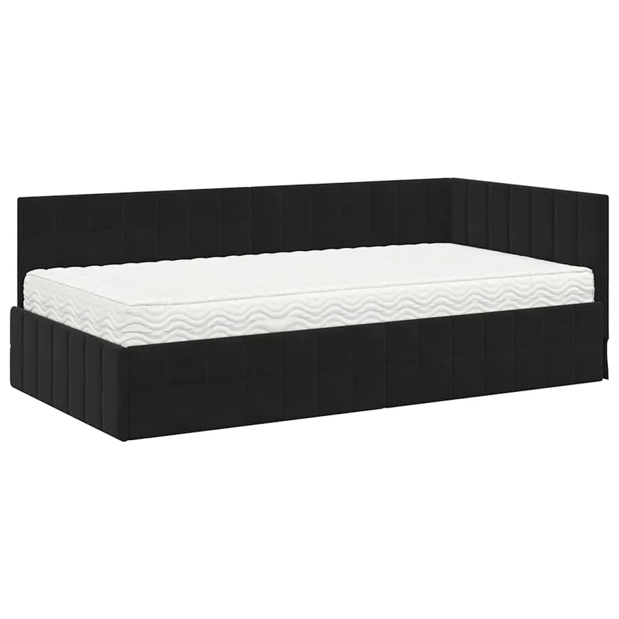 Cadre de lit d'angle avec matelas 2 pcs Noir Velours - 4
