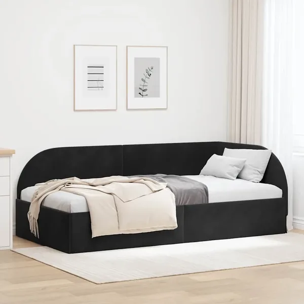 Cadre de lit d'angle Noir 90 cm x 200 cm Velours