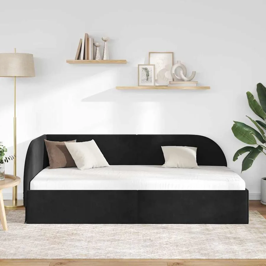 Cadre de lit d'angle Noir 90 cm x 200 cm Velours - 3