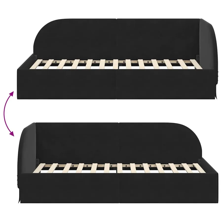 Cadre de lit d'angle Noir 90 cm x 200 cm Velours - 9