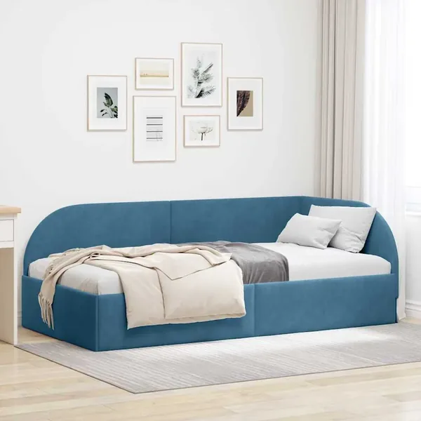 Cadre de lit d'angle Bleu 90 cm x 200 cm Velours