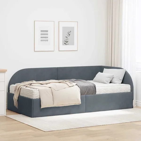 Cadre de lit d'angle avec matelas 2 pcs Gris Velours