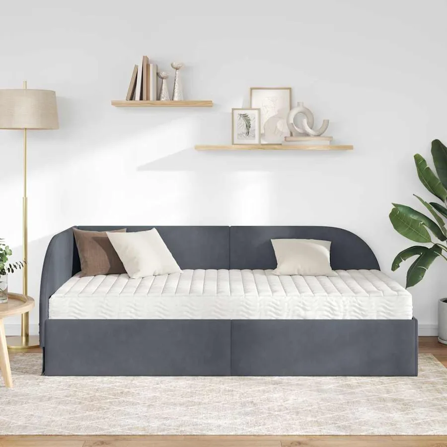 Cadre de lit d'angle avec matelas 2 pcs Gris Velours - 3