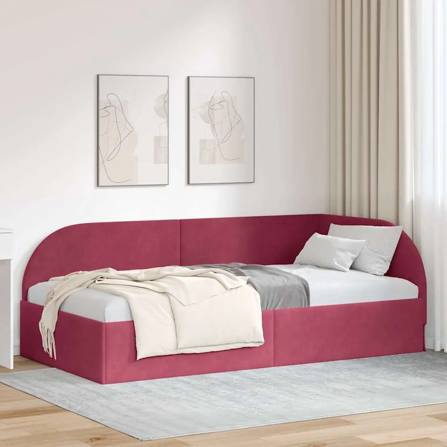 Cadre de lit d'angle Bordeaux 80 cm x 200 cm Velours