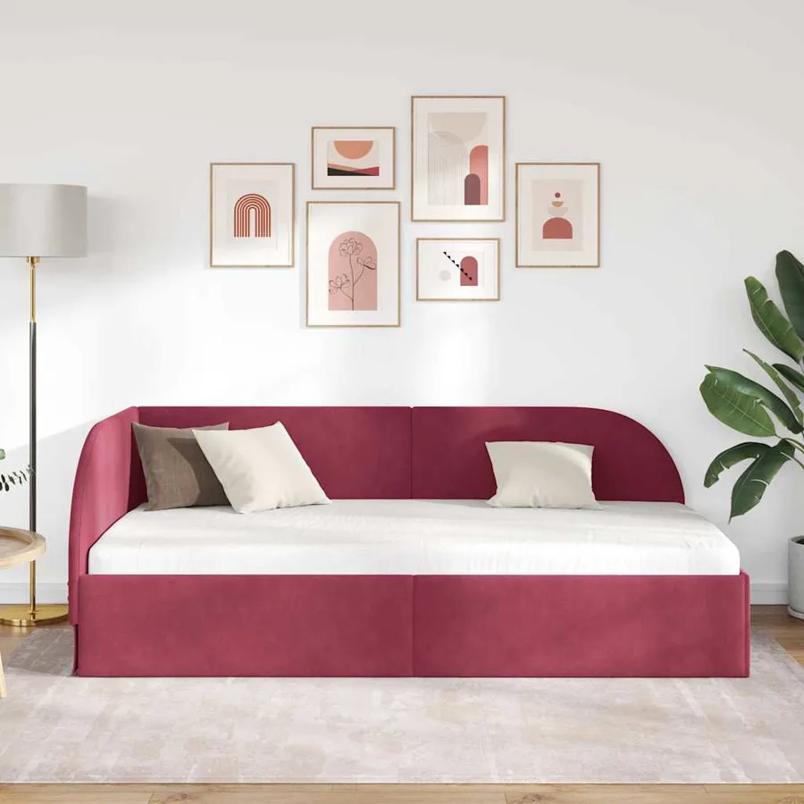 Cadre de lit d'angle Bordeaux 80 cm x 200 cm Velours - 3