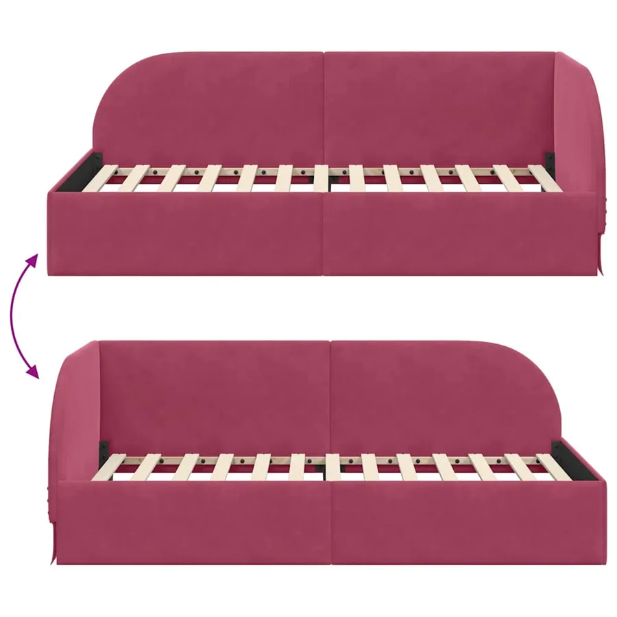 Cadre de lit d'angle Bordeaux 80 cm x 200 cm Velours - 9