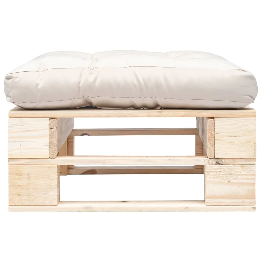 Repose-pied palette de jardin et coussin sable Bois naturel - 2