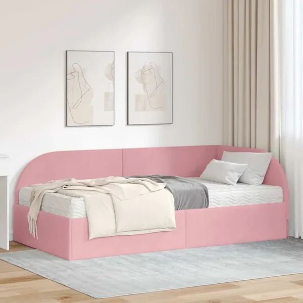 Cadre de lit d'angle avec matelas 2 pcs Rose Velours