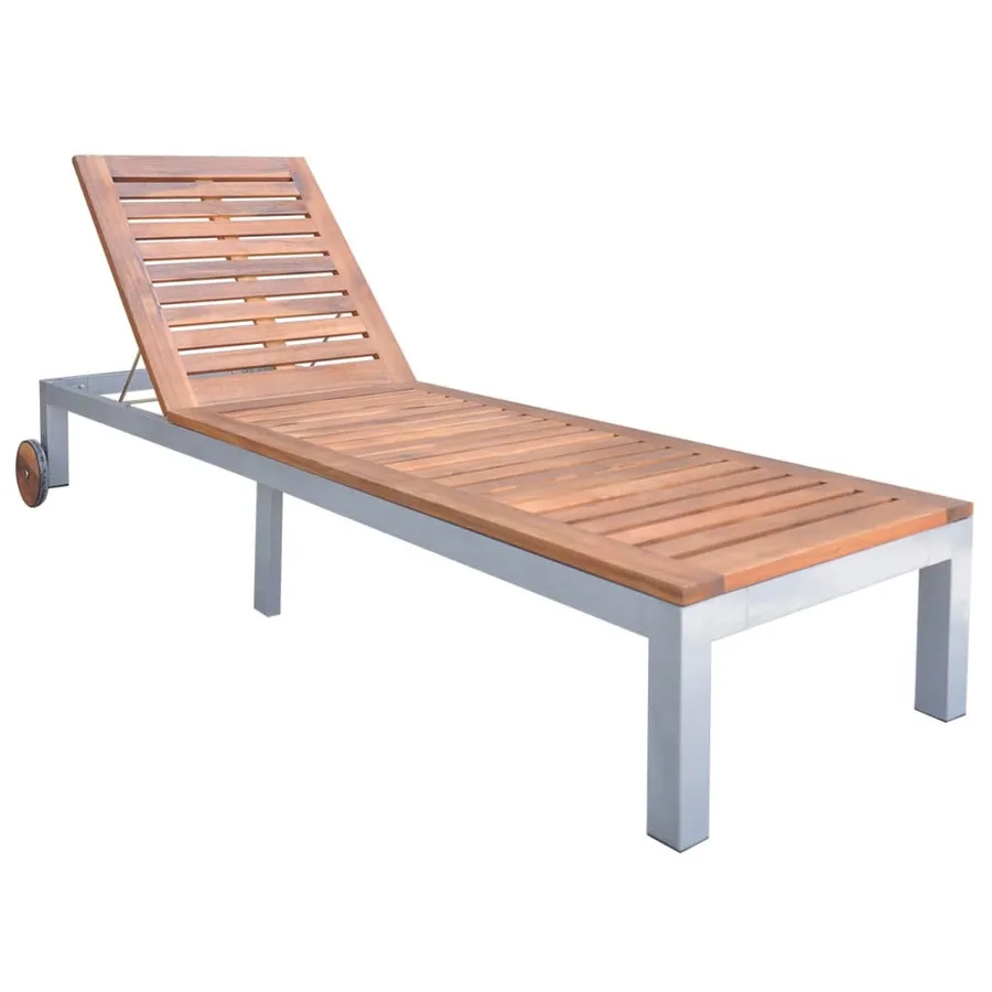 Chaise longue avec coussin Bois d'acacia et acier galvanisé - 2