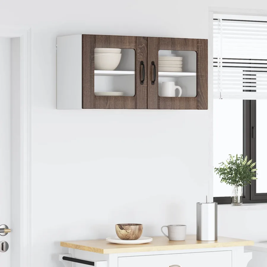 Cabinet en verre mural LUCCA 2 pcs Chêne brun 40 x 31 x 40 cm - 4