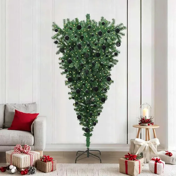Sapin de Noël artificiel pré-éclairé à l'envers avec ensemble de boules