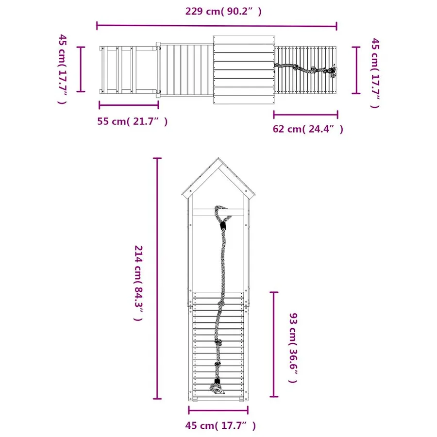 Maisonnette de jeu avec mur d'escalade bois de pin imprégné - 9