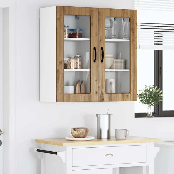 Cabinet en verre mural LUCCA 2 pcs Chêne artisanal