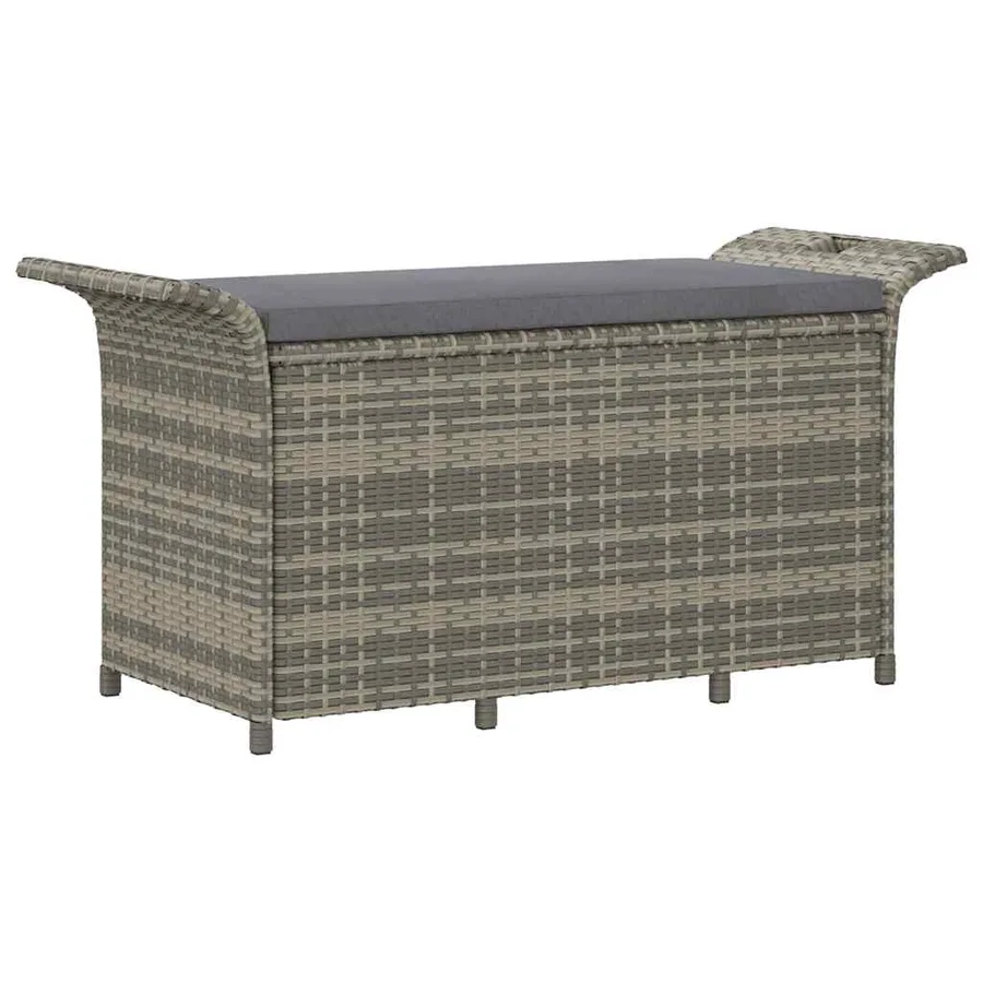 Banc de jardin avec coussin gris 116x46x57 cm résine tressée - 2