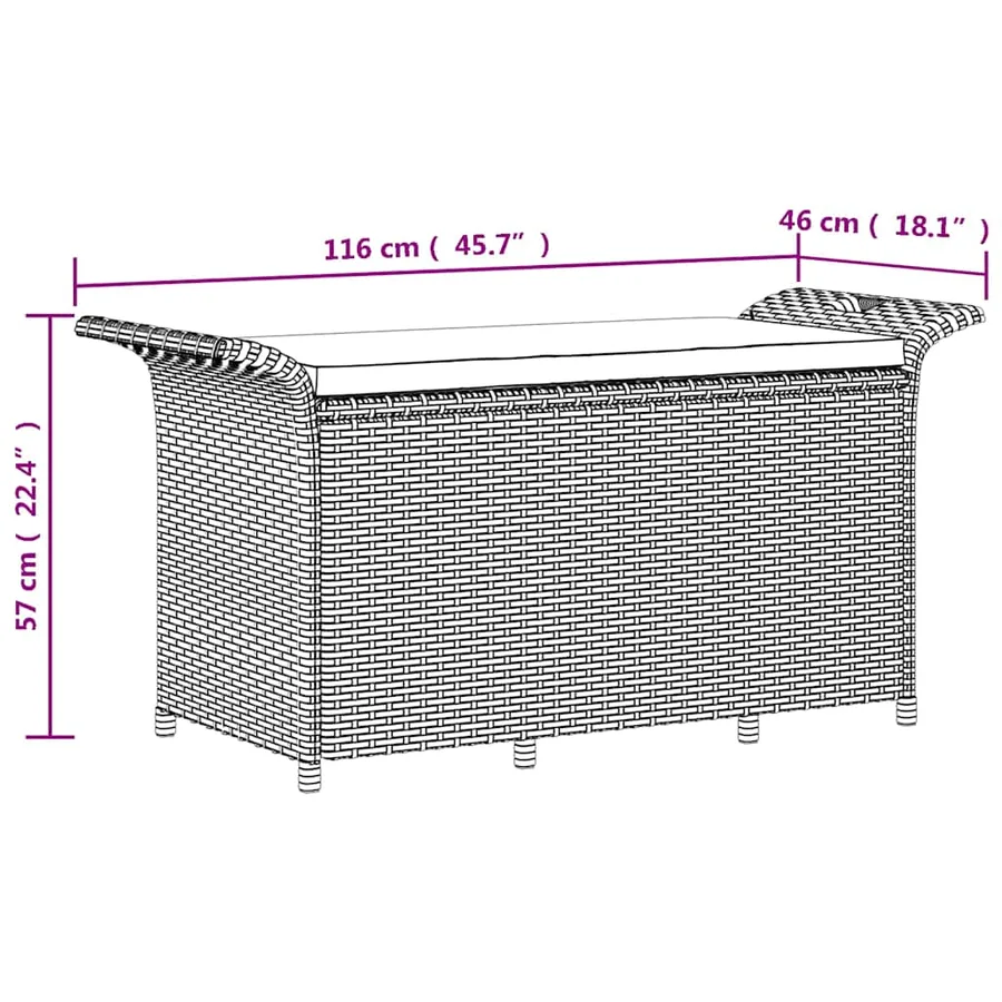 Banc de jardin avec coussin gris 116x46x57 cm résine tressée - 9