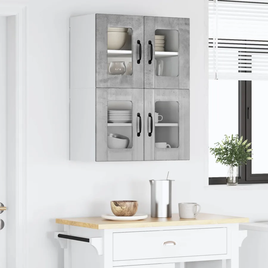 Cabinet en verre mural LUCCA 2 pcs Gris béton 60 x 31 x 40 cm - 4