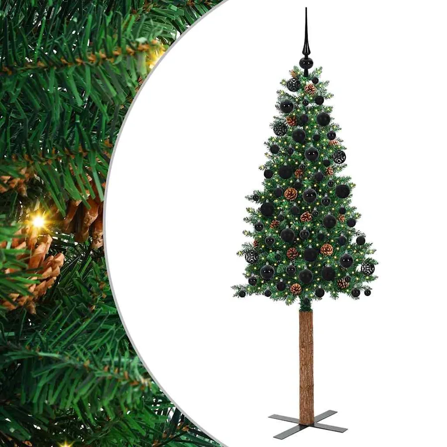 Sapin de Noël mince Vert 180 cm PVC et bois de pin massif - 2