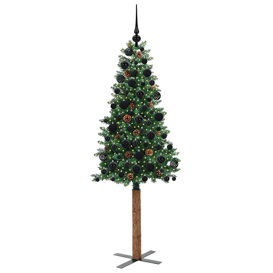 Sapin de Noël mince Vert 180 cm PVC et bois de pin massif - 3