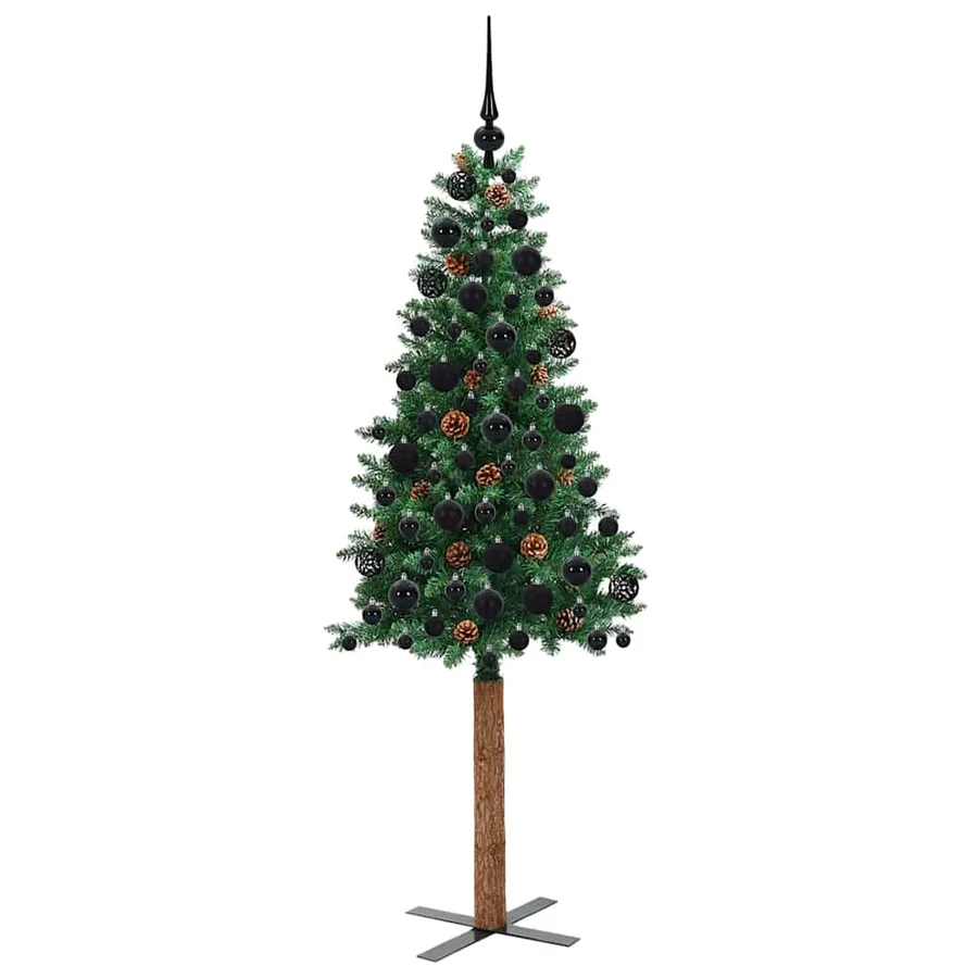 Sapin de Noël mince Vert 180 cm PVC et bois de pin massif - 4