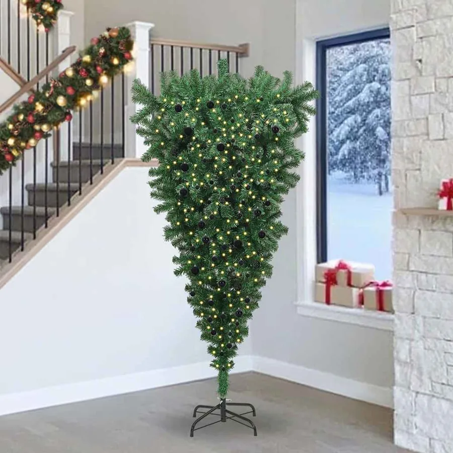 Sapin de Noël artificiel pré-éclairé à l'envers avec ensemble de boules