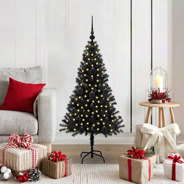 Sapin de Noël avec 150 LED avec support Noir 120 cm PVC