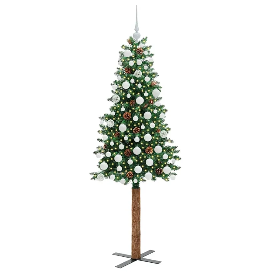 Sapin de Noël mince Vert 180 cm PVC et bois de pin massif - 3