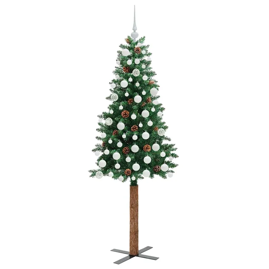 Sapin de Noël mince Vert 180 cm PVC et bois de pin massif - 4