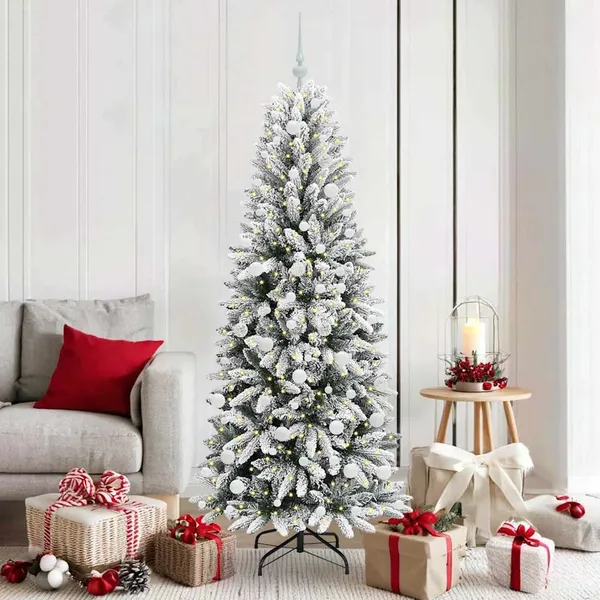 Sapin de Noël artificiel avec 300 LED avec support Blanc 180 cm