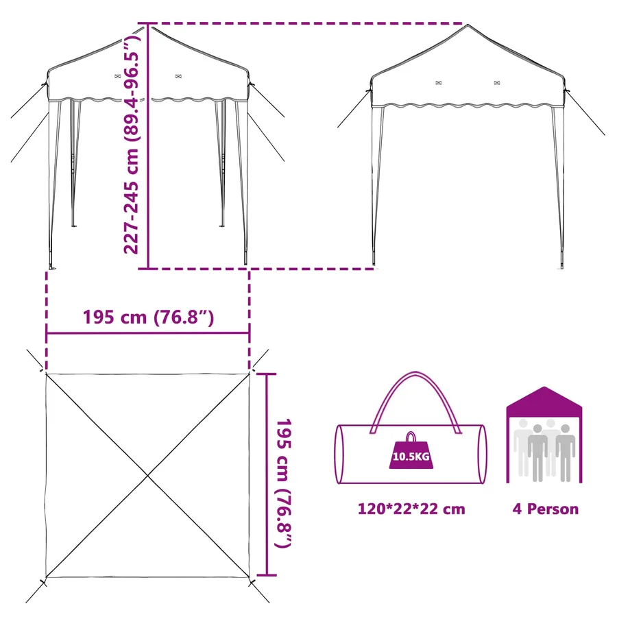 Tente de fête pop-up 195 x 195 x 245 cm Marron Tissu Oxford - 16