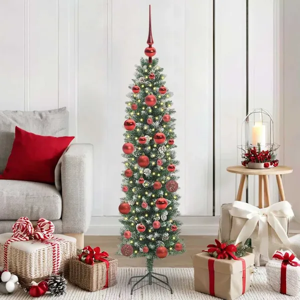 Arbre de Noël artificiel slim avec 150 LED Vert et blanc 150 cm