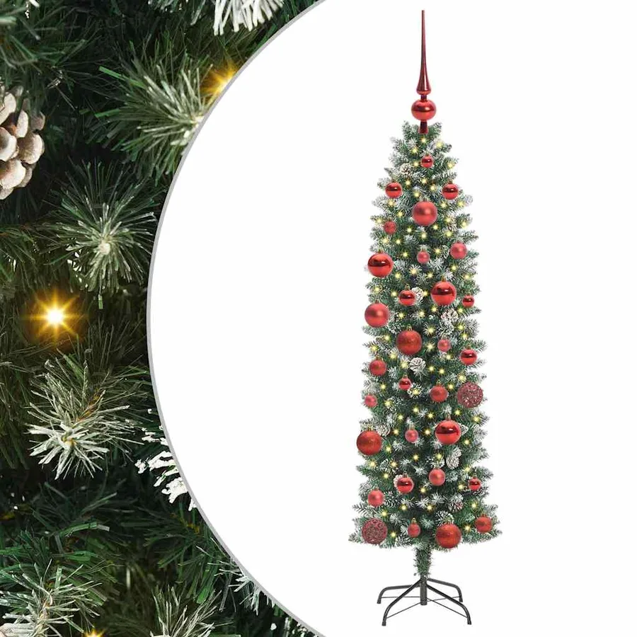 Arbre de Noël artificiel slim avec 150 LED Vert et blanc 150 cm - 2
